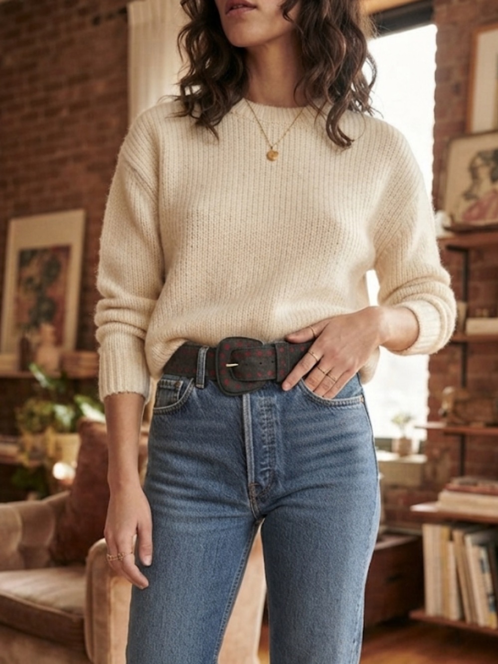 ESCADA | Vintage Black Leather Suede  Belt with Red Heart Detail - 38